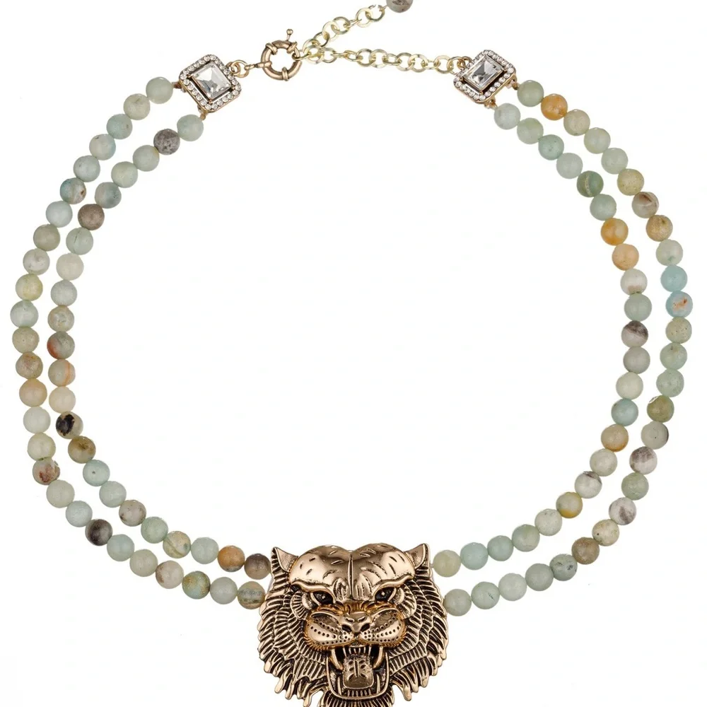Asal Amazonite Tiger Statement Beaded Necklace - Picture 2 of 6